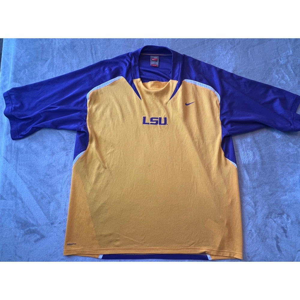 Nike LSU Tigers Jersey Mens XXL Purple Yellow Mesh Fit Dry Short Sleeve Shirt